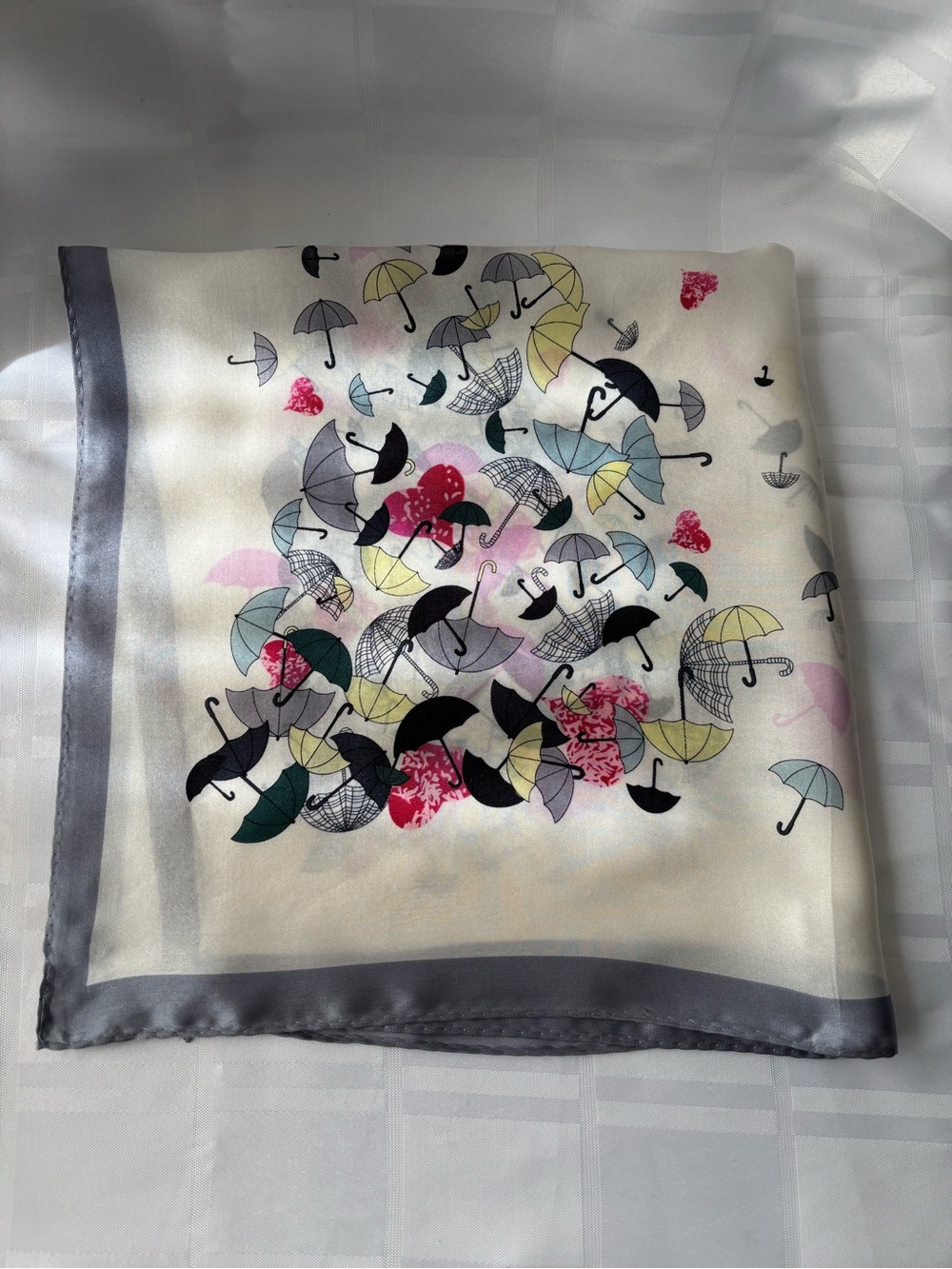 Silk Umbrella Print Scarf - Gray Trim, Multi-Color